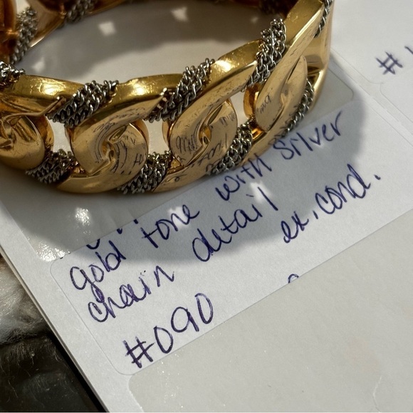 Gold tone silver chain hinged wide bracelet # 090 - Picture 7 of 7